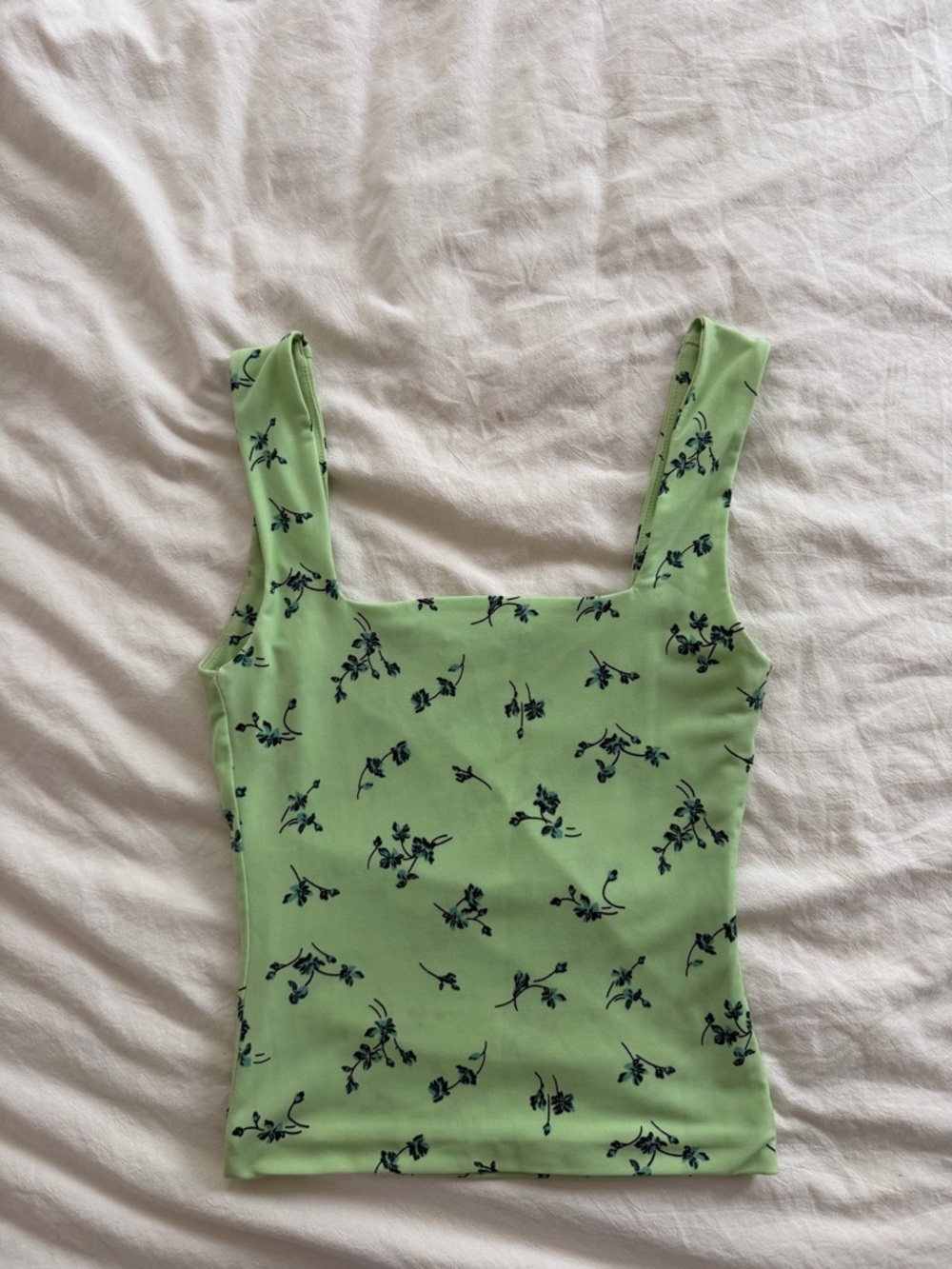 Leith Light Green Floral Square Neck Tank